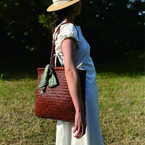 Dragon ๐ Inspired Woven Leather Tote Bag EUC - Picture 4 of 5